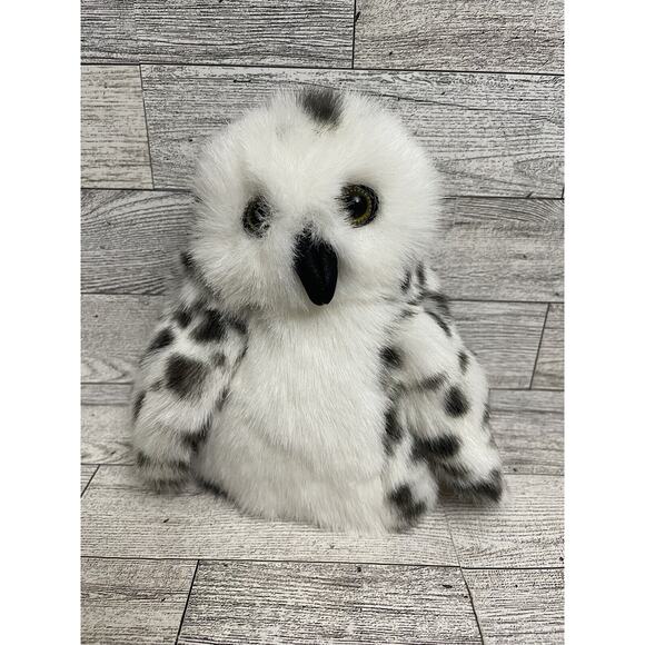 Folkmanis Little Snowy Owl 8” Inch Hand Puppet Plush Stuffed White Black Spotted - Picture 1 of 5